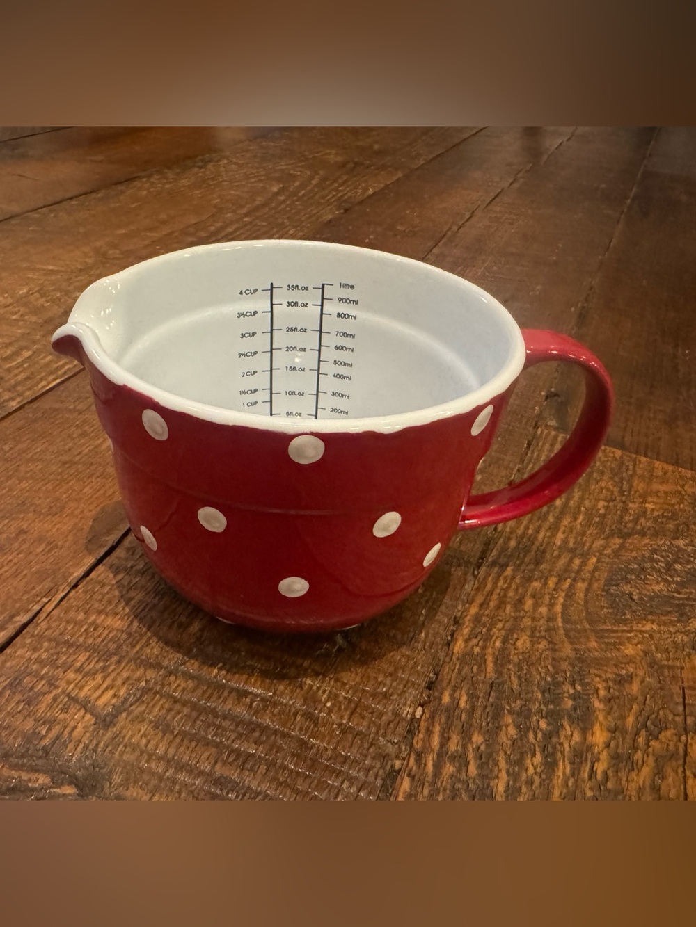 Cook’s Tools Red Polka Dot Ceramic Measuring Mixing Bowl 4 Cup